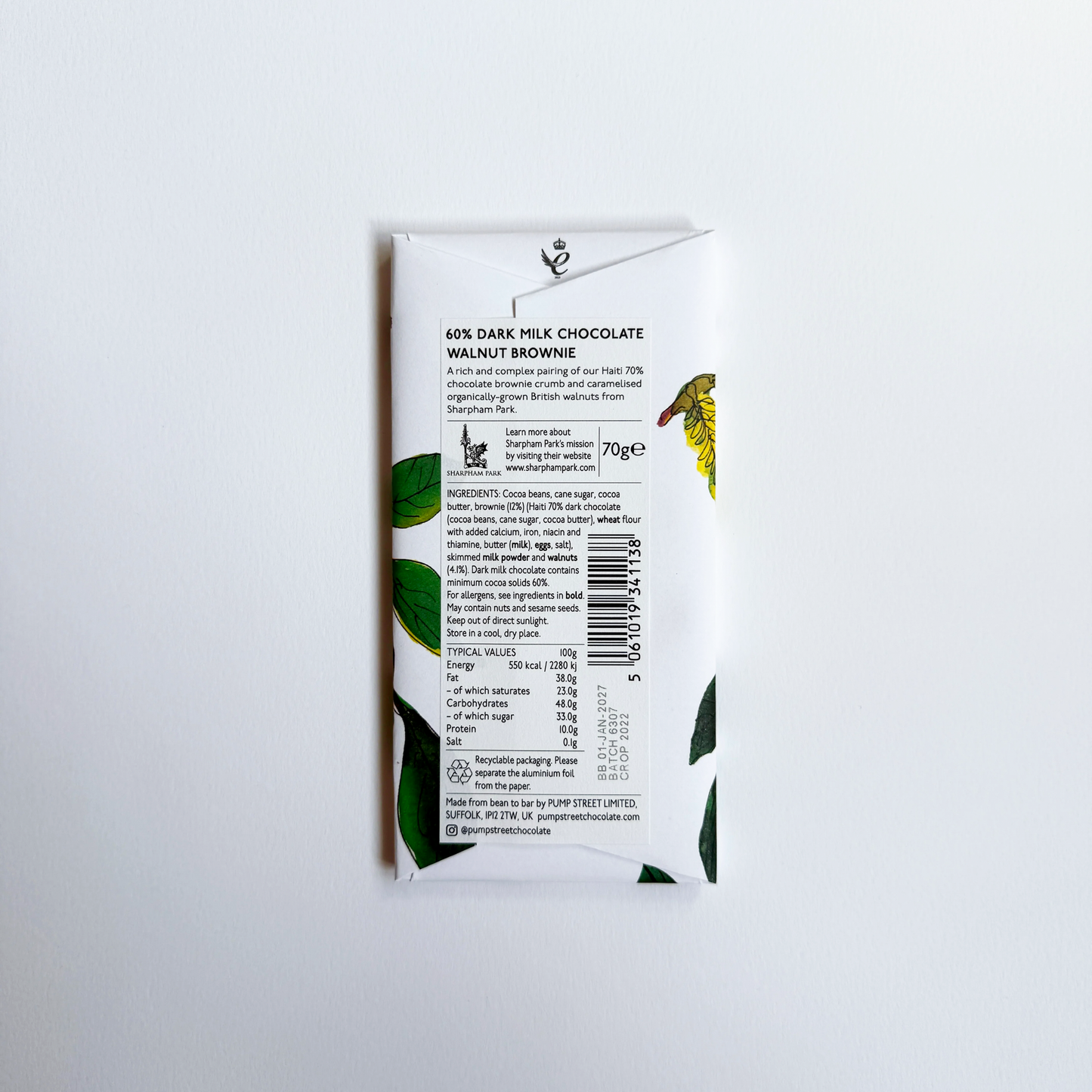 Pump Street Chocolate Walnut Brownie Bar 60%